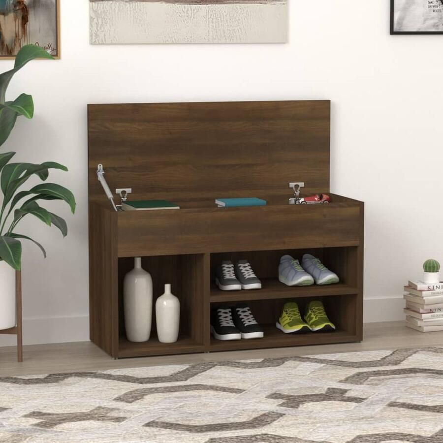 VidaXL Schoenenbank 80x30x45 cm Bruin Eikenhout Schoenenbank Houten Bank Opbergbank Kast Voor Schoenen Bruine Meubelen Bruine Eiken Scandinavische Stijl Moderne Woonkamer Entreemeubilair Shoe Rack Wooden Bench Storage Bench - Foto 2