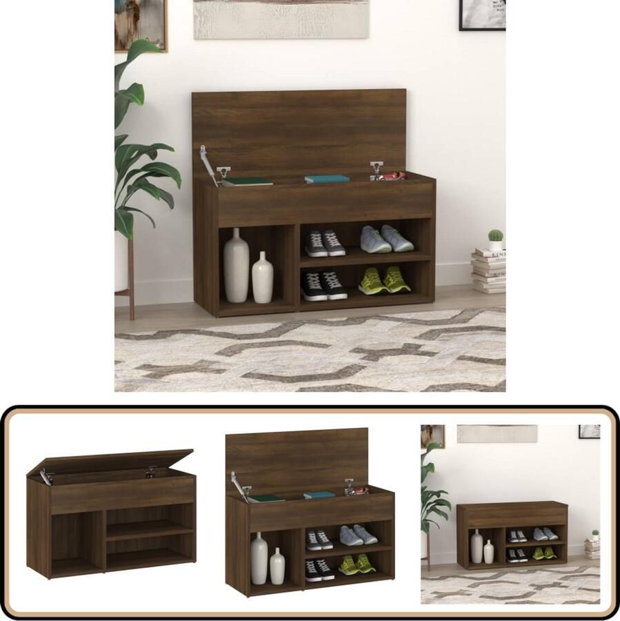 VidaXL Schoenenbank 80x30x45 cm Bruin Eikenhout Schoenenbank Houten Bank Opbergbank Kast Voor Schoenen Bruine Meubelen Bruine Eiken Scandinavische Stijl Moderne Woonkamer Entreemeubilair Shoe Rack Wooden Bench Storage Bench