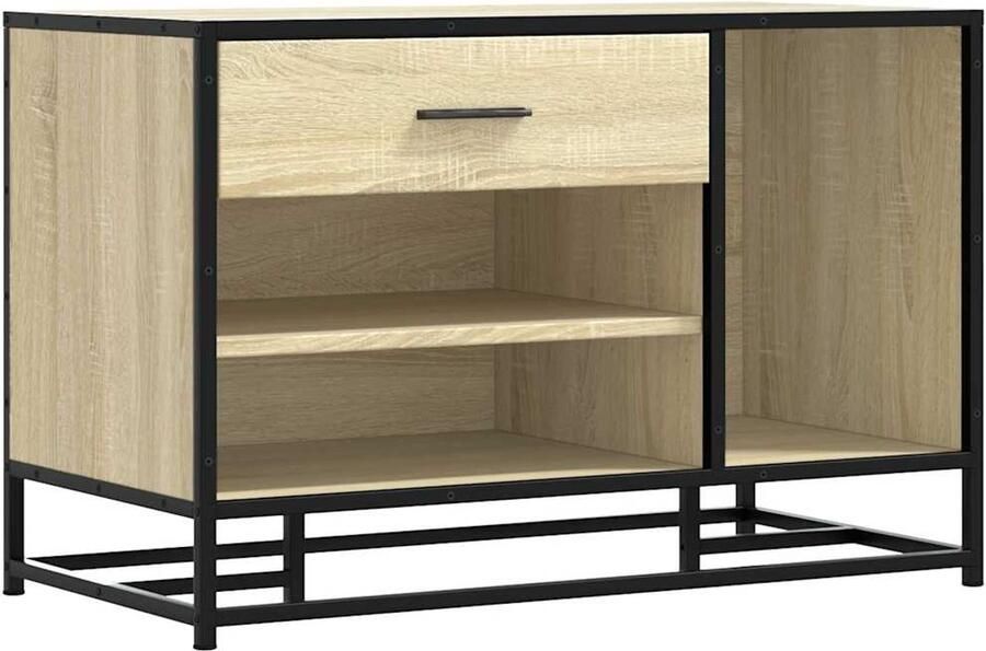 The Living Store Schoenenbank 80x40x53 5 cm bewerkt hout en metaal sonoma eiken Schoenenbankje Schoenenbankjes Halbankje Opbergbankje