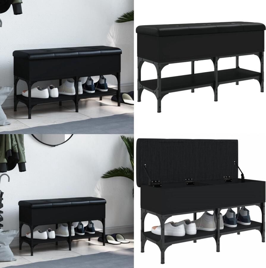 VidaXL Schoenenbank 82x32x45 cm bewerkt hout zwart Schoenenbankje Schoenenbankjes Halbankje Opbergbankje