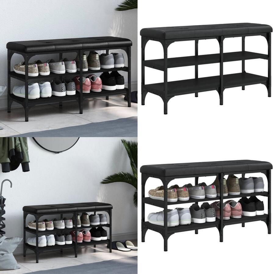 VidaXL Schoenenbank 82x32x47 cm bewerkt hout zwart Schoenenbankje Schoenenbankjes Halbankje Opbergbankje