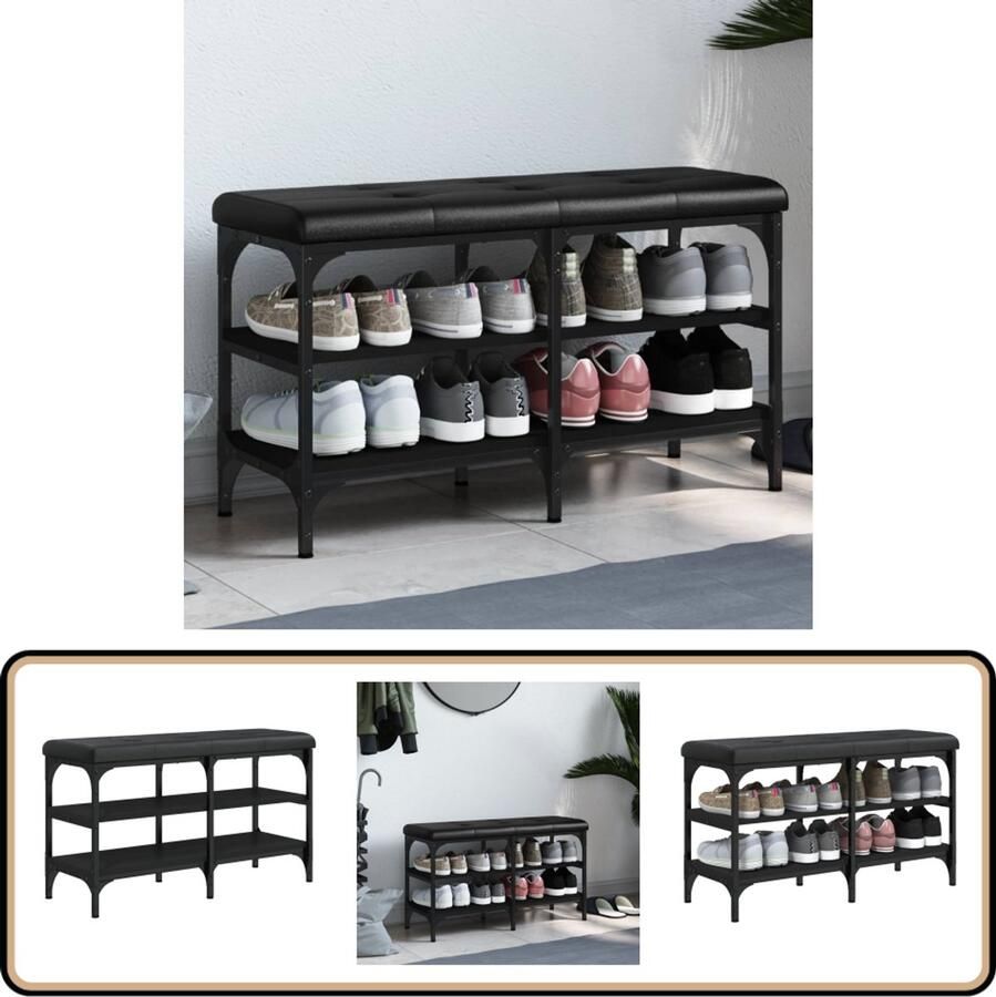 VidaXL Schoenenbank 82x32x47 cm Zwart Bewerkt hout Schoenenbankje Schoenenbankjes Halbankje Opbergbankje