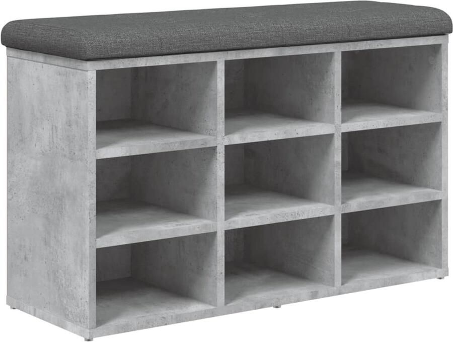 VidaXL Schoenenbank 82x32x50 cm bewerkt hout betongrijs Schoenenbank Schoenenkast Entreemeubel Hallenkasten Houten Bank