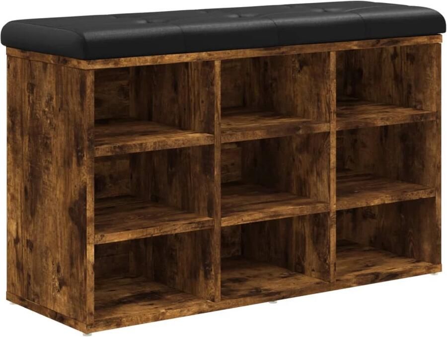 VidaXL Schoenenbank 82x32x50 cm bewerkt hout gerookt eikenkleurig Schoenenbank Schoenuitlegger Bruine Schoenenkast Houten Schoenenbank Vintage Schoenenbank