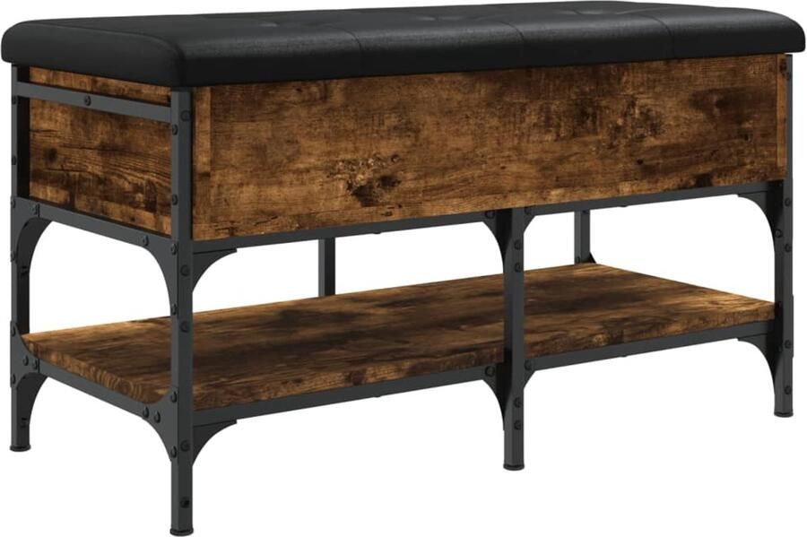 VidaXL Schoenenbank 82x42x45 cm bewerkt hout gerookt eikenkleurig Schoenenbankje Schoenenbankjes Halbankje Opbergbankje