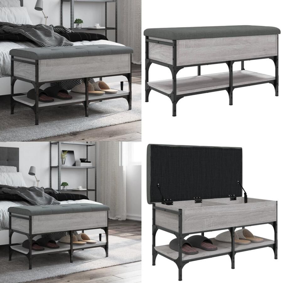 VidaXL Schoenenbank 82x42x45 cm bewerkt hout grijs sonoma eikenkleurig Schoenenbankje Schoenenbankjes Halbankje Opbergbankje