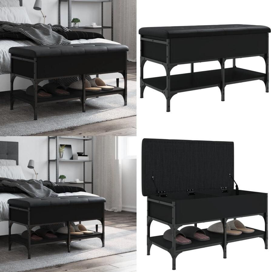 VidaXL Schoenenbank 82x42x45 cm bewerkt hout zwart Schoenenbankje Schoenenbankjes Halbankje Opbergbankje