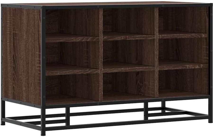 The Living Store Schoenenbank 84x40x53 5 cm bewerkt hout en metaal bruin eiken Schoenenbank Entreehal Meubels Schoenuitlegers Houten Bank Metaal Bank