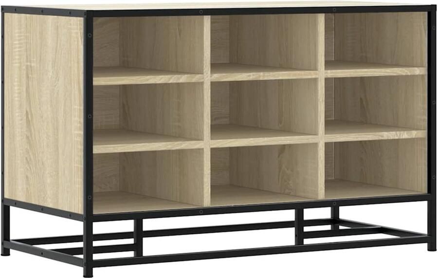 VidaXL Schoenenbank 84x40x53 5 cm bewerkt hout en metaal sonoma eiken Schoenenbank Schoenenrek Entree Bank Hallstand Houten Schoenenbank