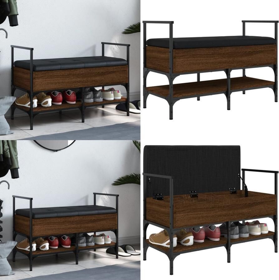 VidaXL Schoenenbank 85 5x42x57 5 cm bewerkt hout bruin eikenkleur Schoenenbankje Schoenenbankjes Halbankje Opbergbankje