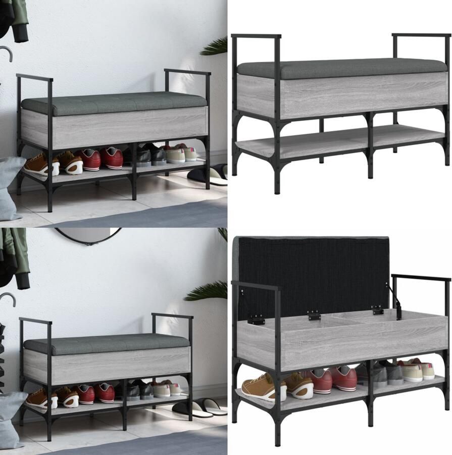 VidaXL Schoenenbank 85 5x42x57 5 cm bewerkt hout grijs sonoma Schoenenbankje Schoenenbankjes Halbankje Opbergbankje