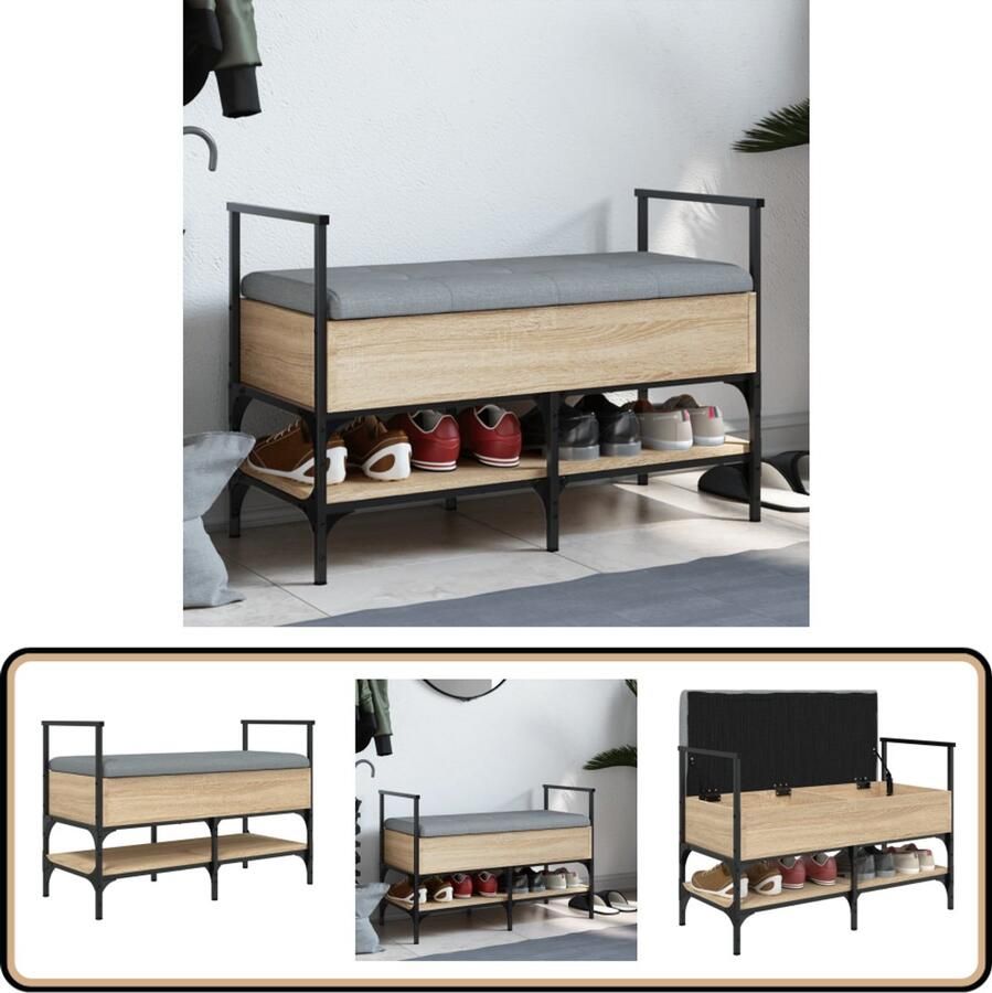 VidaXL Schoenenbank 85 5x42x57 5 cm Sonoma eiken Schoenenbankje Schoenenbankjes Halbankje Opbergbankje