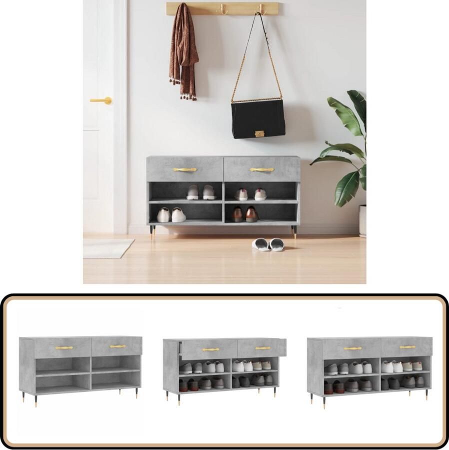 VidaXL Schoenenbank Betongrijs 102x35x55 cm Schoenenbank Schoenenkasten Bergruimte Entreemeubilair Houten Bank Industrieel Design Grijze Bank