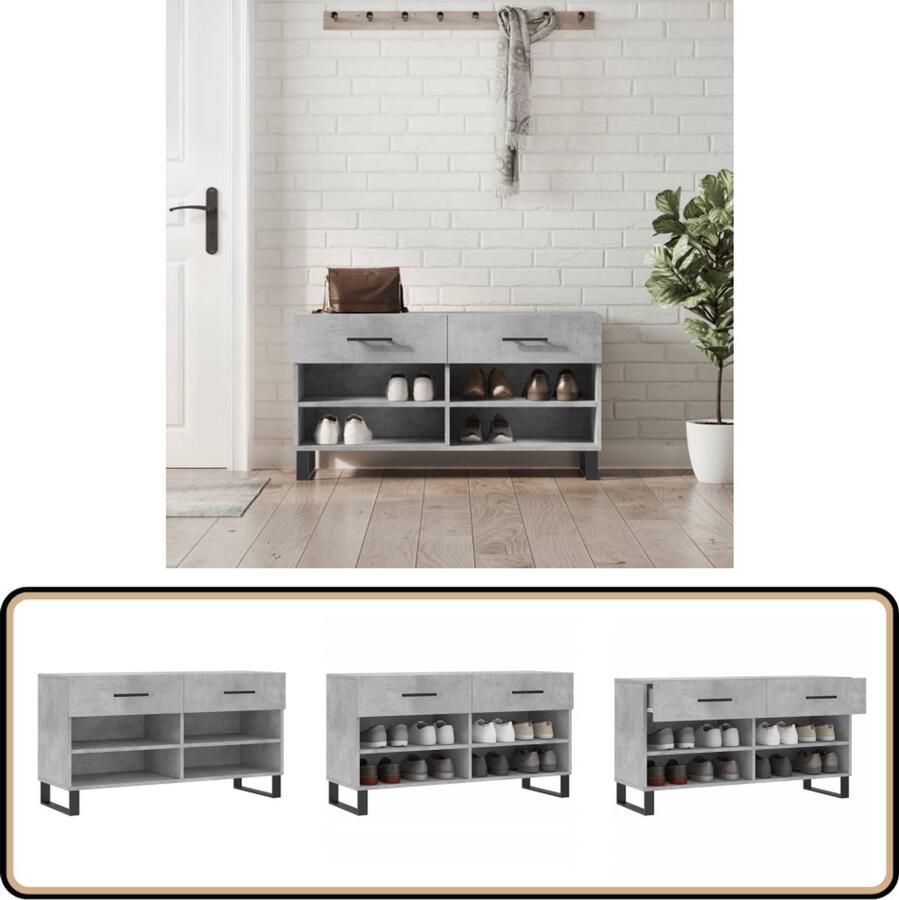 VidaXL Schoenenbank Betongrijs Hout 102x35x55 cm Schoenenbank Schoenenkasten Opbergbank Houten Bank Industrieel Design