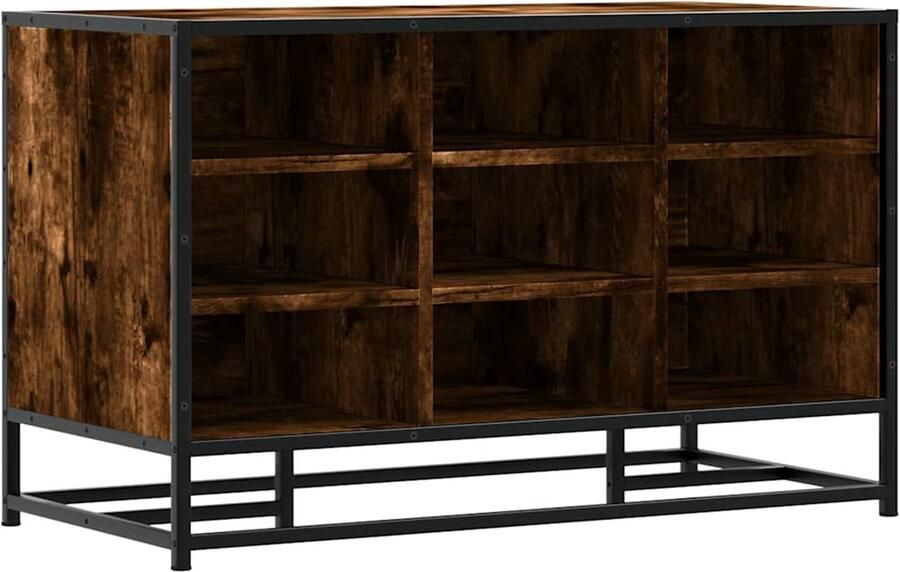 VidaXL Schoenenbank 84x40x53 5 cm bewerkt hout en metaal gerookt eiken Schoenenbank Schoenuitlegger Entree Bank Hallenkasten Houten Schoenenbank