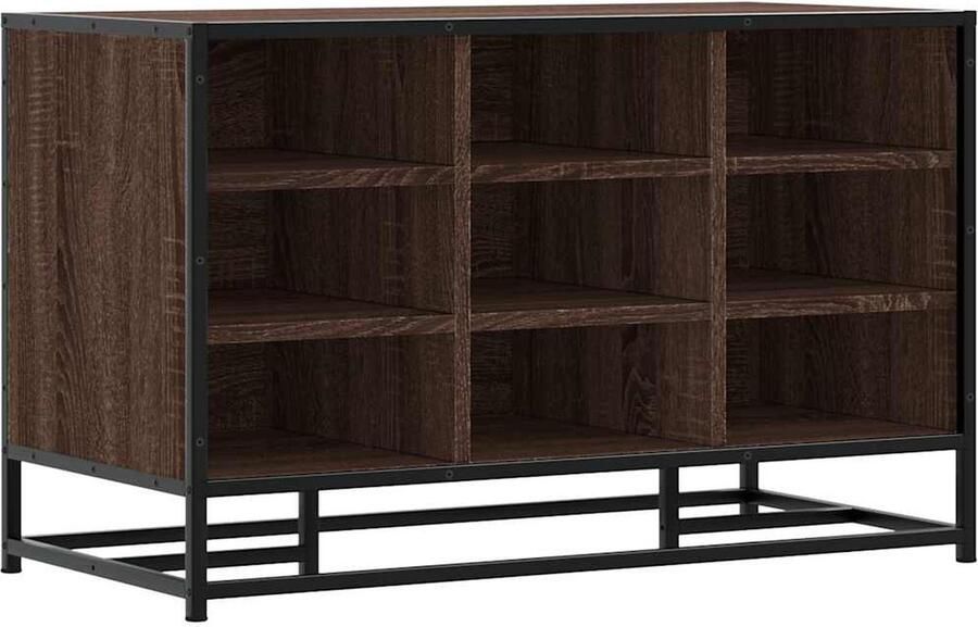VidaXL Schoenenbank Bruin Eiken Hout en Metaal Schoenenbank Entreebank Houten Bank Schoenenrek Bergruimte Organisatie Decoratie Vintage Style Industrieel Design Compact Meubilair Multifunctioneel Furniture