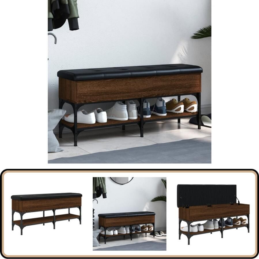 VidaXL Schoenenbank Bruineiken 102x32x45 cm Schoenenbankje Schoenenbankjes Halbankje Opbergbankje