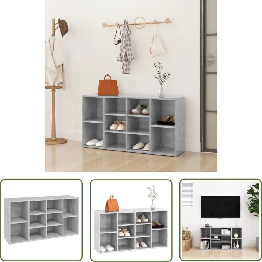 The Living Store Schoenenbank 103x30x54 5 cm bewerkt hout betongrijs Garderobebank Schoenenbank Schoenenkasten Bergruimte Organisatie - Foto 2