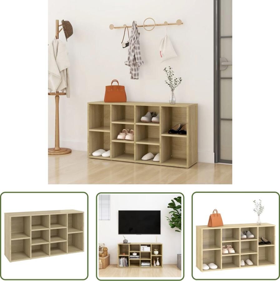 The Living Store Garderobebank Sonoma Eiken 103 x 30 x 54.5 cm Schoenenopberger Garderobebank Schoenenbank Schoenenkasten Houten Bank Bruine Bank - Foto 2