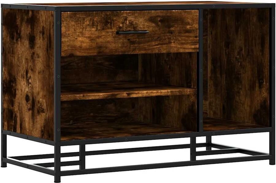 VidaXL Schoenenbank 80x40x53 5 cm bewerkt hout en metaal gerookt eiken Schoenenbank Schoenuitlegger Entree Bank Houten Schoenenrek Metalen Schoenenbank