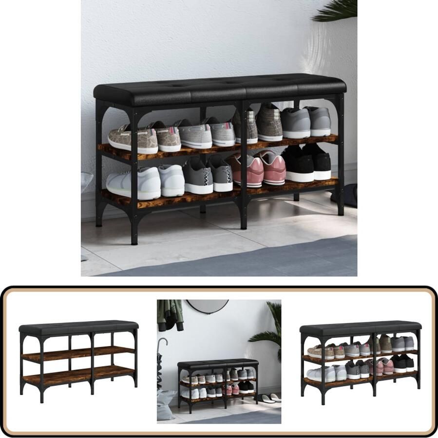 VidaXL Schoenenbank Gerookt Eiken 82x32x47 cm Schoenenbankje Schoenenbankjes Halbankje Opbergbankje