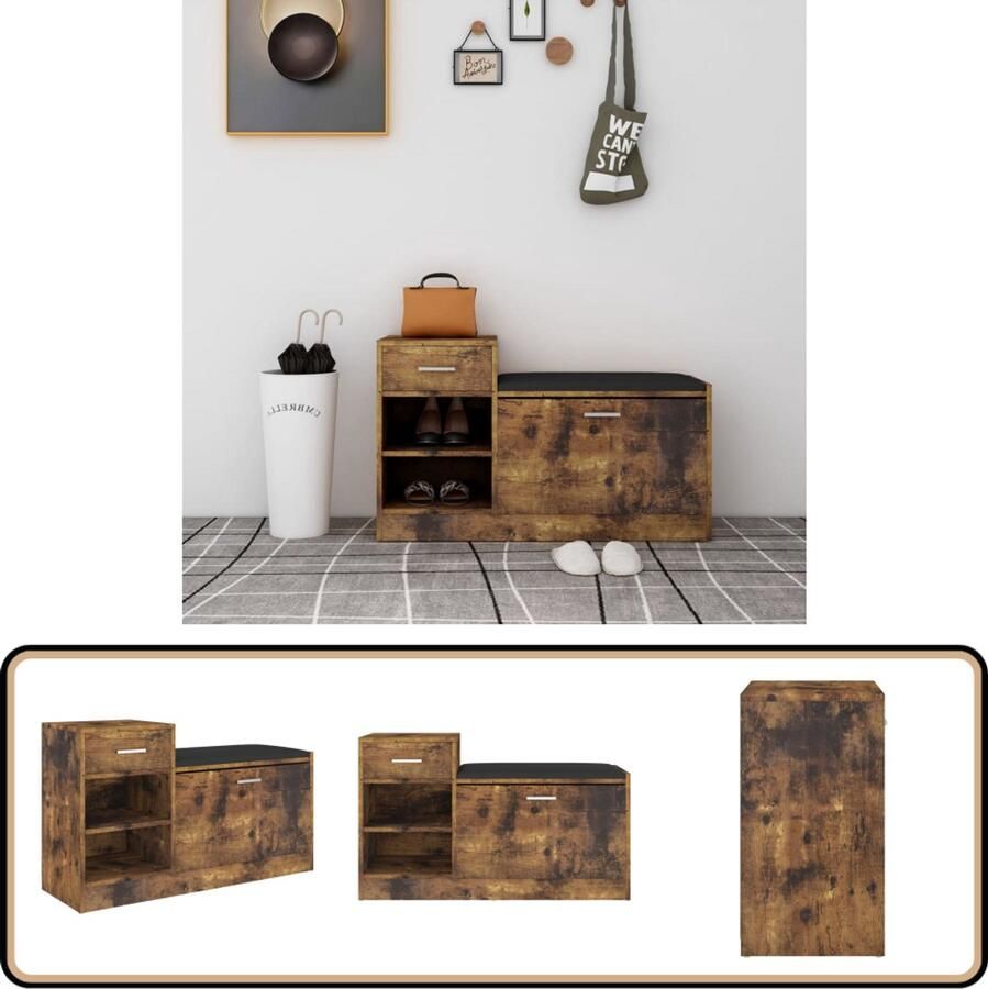 VidaXL Schoenenbank Gerookt Eiken 94 5x31x57 cm Schoenenkast Schoenuitlegers Entreemeubilair Hal Meubels Bruine Schoenenkast Houten Schoenenkast Vintage Schoenenkast Retro Schoenenkast Bergrek