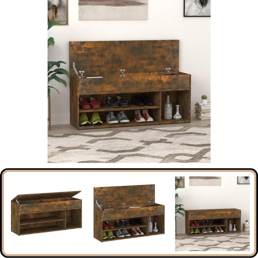 VidaXL Schoenenbank Gerookt Eikenkleur 105cm Schoenenbank Schoenenkasten Opbergbank Binnenhuisdecoratie Houten Meubilair Bruine Meubelen Entryway Furniture Hallway Storage
