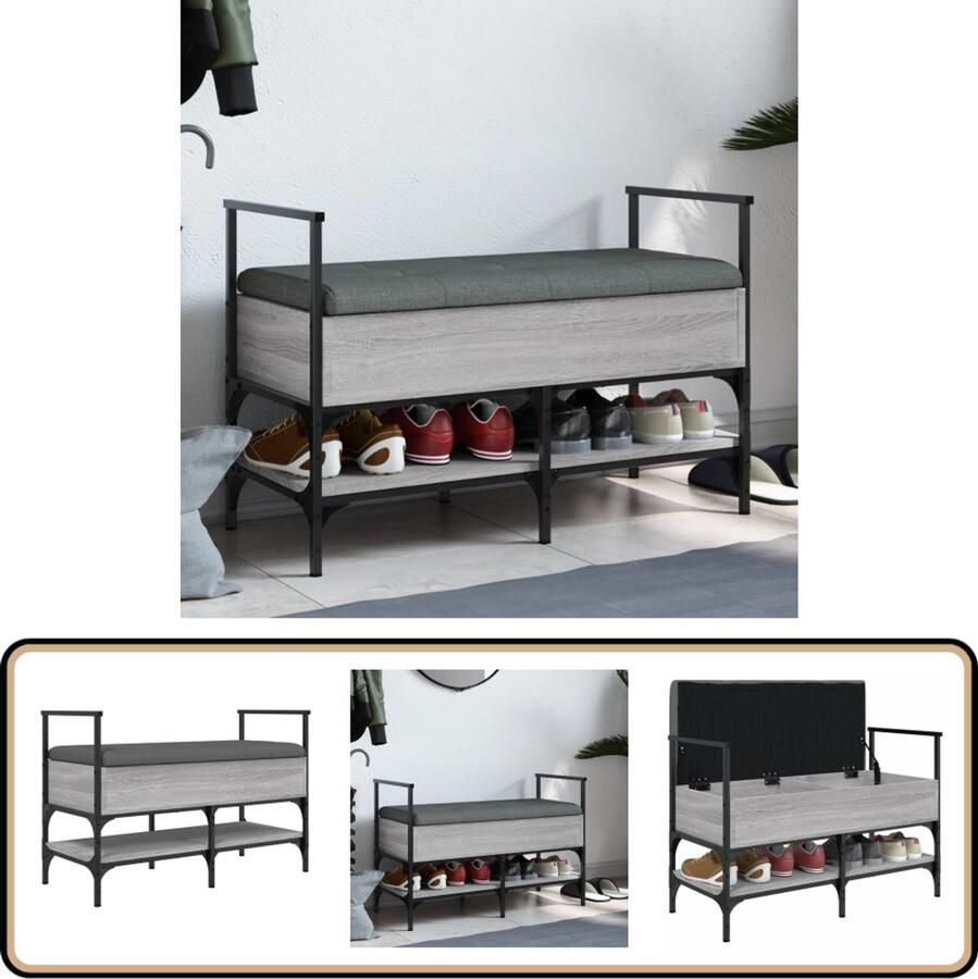 VidaXL Schoenenbank Grijs 85 5x42x57 5 cm Schoenenbankje Schoenenbankjes Halbankje Opbergbankje