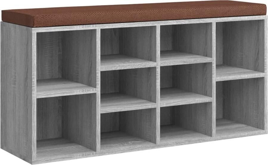VidaXL Schoenenbank Grijs Sonoma Eiken 103x30x48 cm Schoenenbank Schoenuitlegger Bergruimte Opbergkast Houten Bank Grijze Meubels Salonmeubilair Entryway Furniture