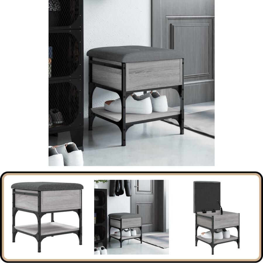 VidaXL Schoenenbank Grijs Sonoma Eiken 42x42x45 cm Schoenenbankje Schoenenbankjes Halbankje Opbergbankje