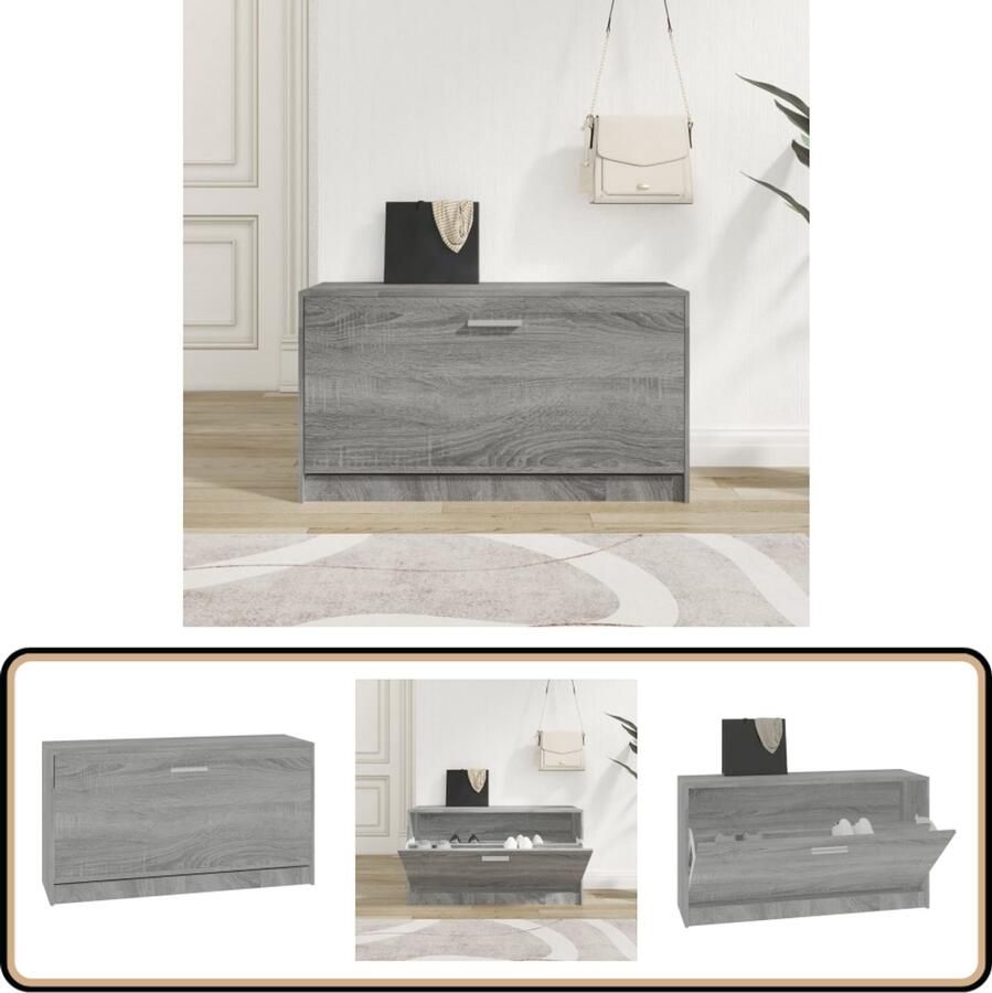 The Living Store Schoenenbank Schoenenbanken 80 x 24 x 45 cm Grijs sonoma eiken Schoenenbank Schoenuitlegers Schoenenkasten Bergruimte Houten Meubels - Foto 2