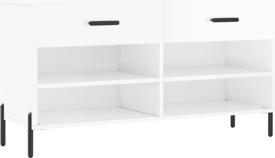 VidaXL Schoenenbank Hoogglans Wit 102x35x55 cm Schoenenbank Schoenenkasten Opbergbank Schoenuitlegger Houten Bank Witte Bank Industrieel Design Compact - Foto 2