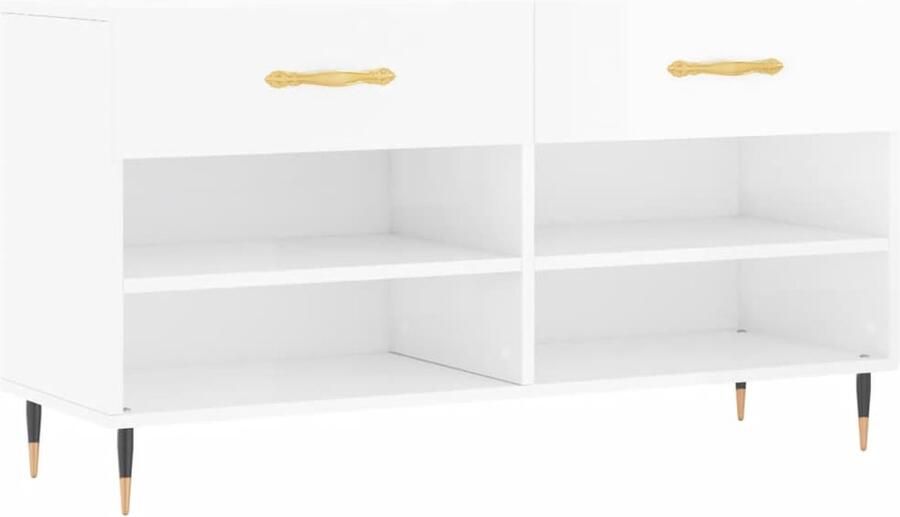 VidaXL Schoenenbank Hoogglans Wit 102x35x55 cm Schoenenbank Schoenuitlegers Opbergmeubilair Houten Bank Wit Meubilair Industrieel Design Binnenhuisdecoratie - Foto 3