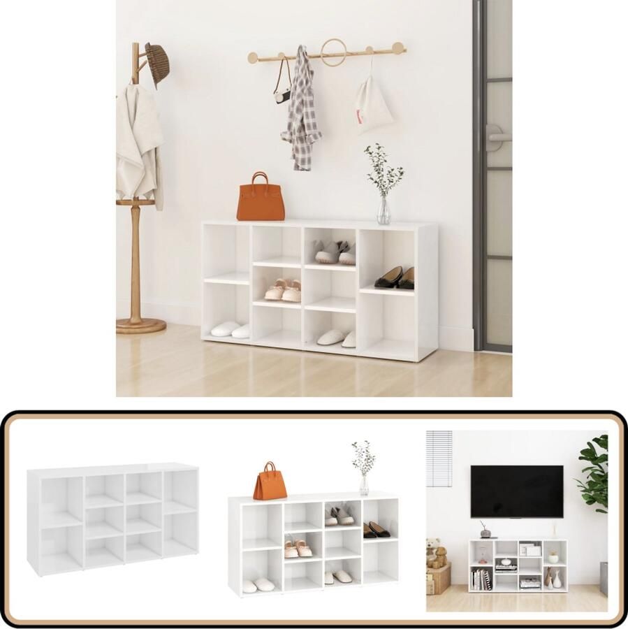VidaXL Schoenenbank hoogglans wit 103x30x54 5 cm Garderobebank Schoenenbank Schoenenkasten Schoenuitlegers Inbouwschoenenkast Bergruimte Organisatie Meubilair Woonkamer Hal Entryway Livingroom Furniture Hallway Furniture