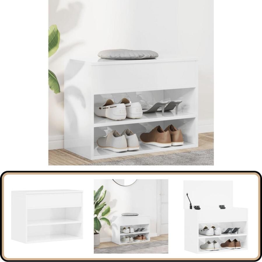 VidaXL Schoenenbank Hoogglans Wit 60x30x45 cm Schoenenbank Opbergruimte Schoenenkasten Witte Meubelen Houten Bank