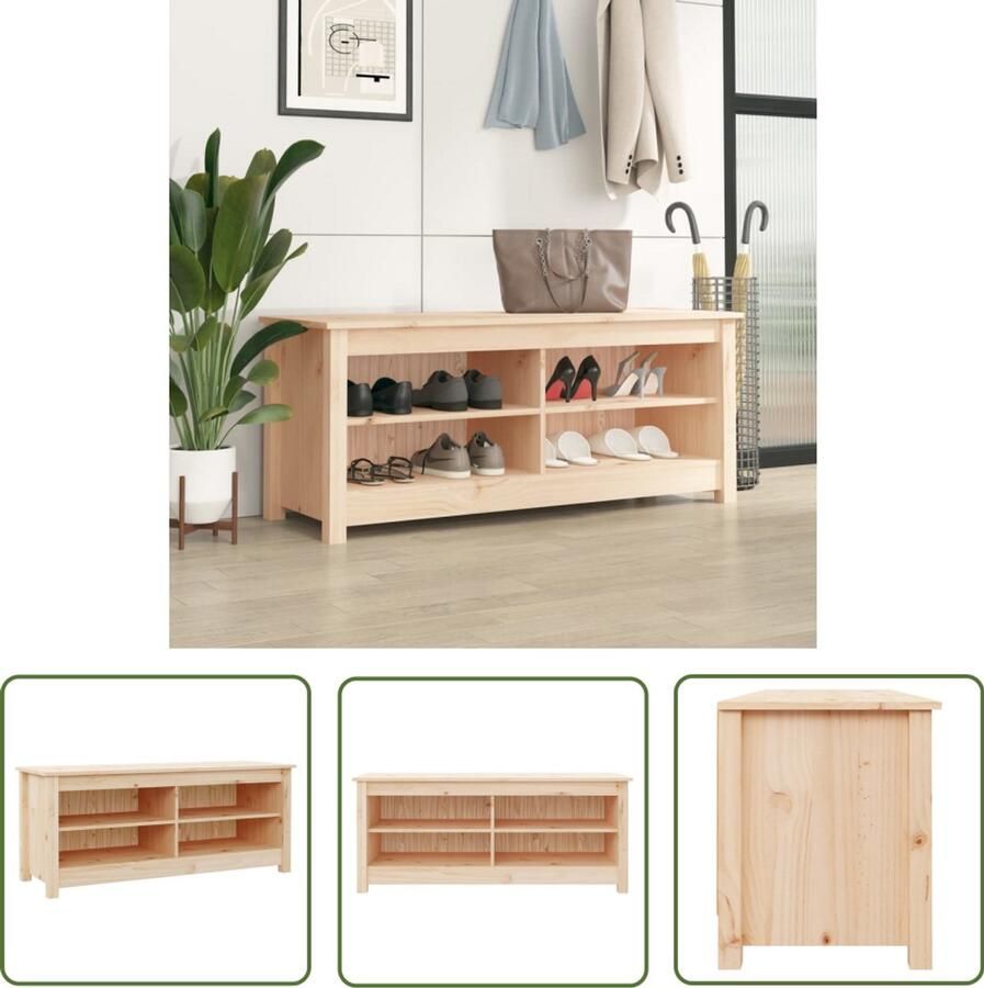 VidaXL Schoenenbank Massief Grenenhout 110 cm Schoenenbank Schoenuitlegger Houten Schoenenbank Grenoble Hout Opbergbank Entree Meubilair Vintage Schoenenbank
