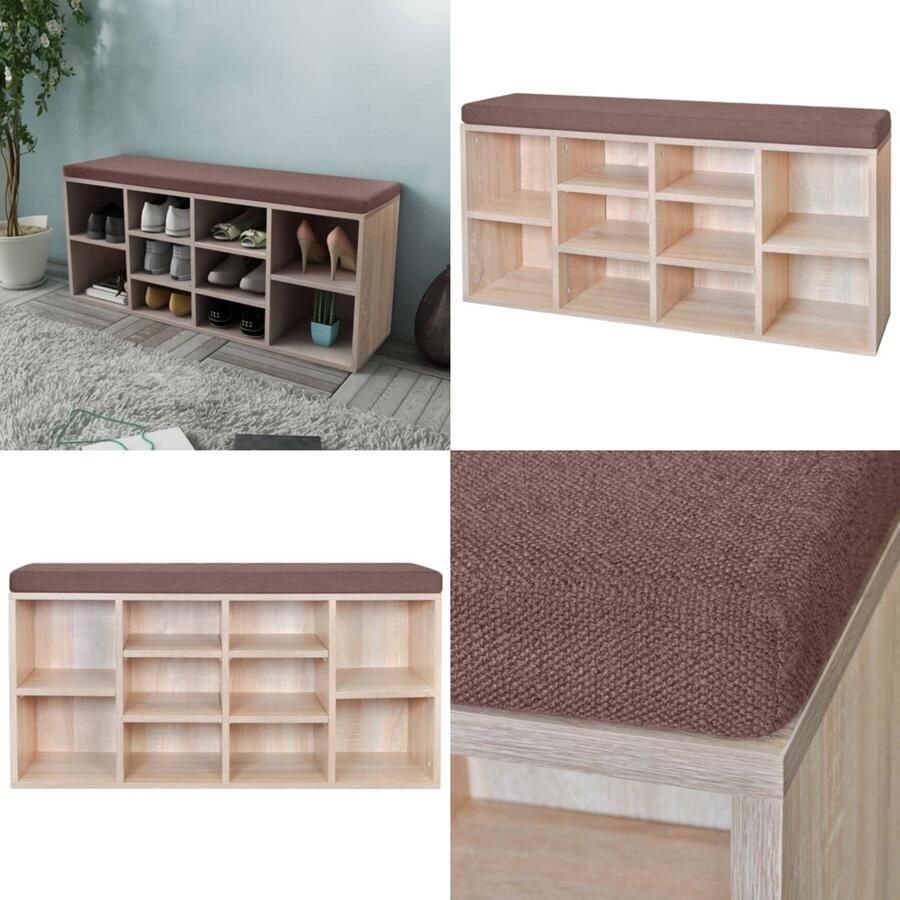 VidaXL Schoenenbank met 10 vakken eikenkleurig Schoenenbank Schoenenbanken Halbank Halbanken