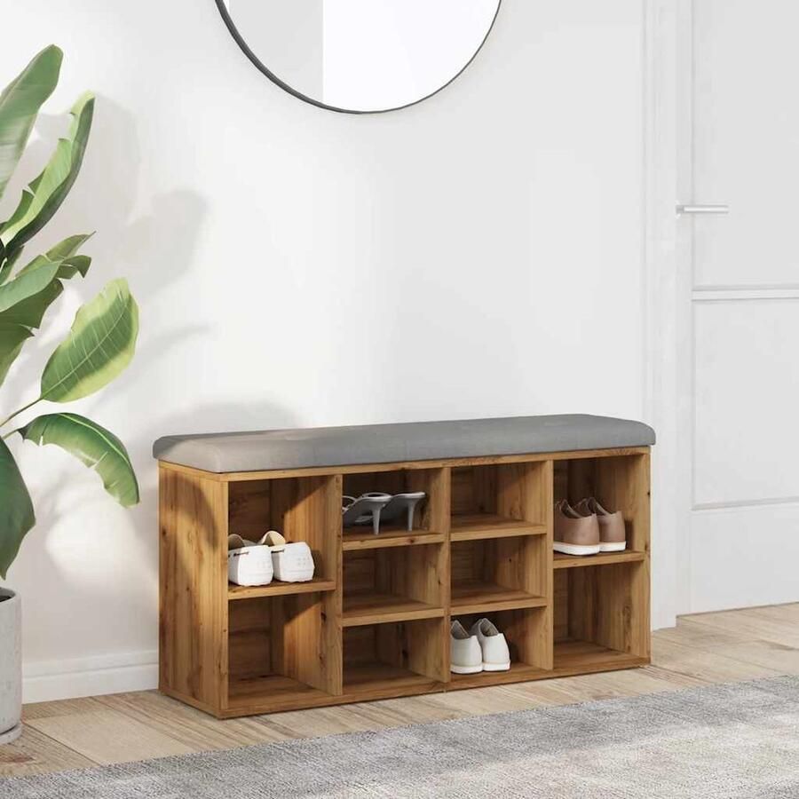 VidaXL Schoenenbank met Kussen Artisan Eiken Schoenenbank Benk Schoenuitlegger Hallenkast Opbergkast