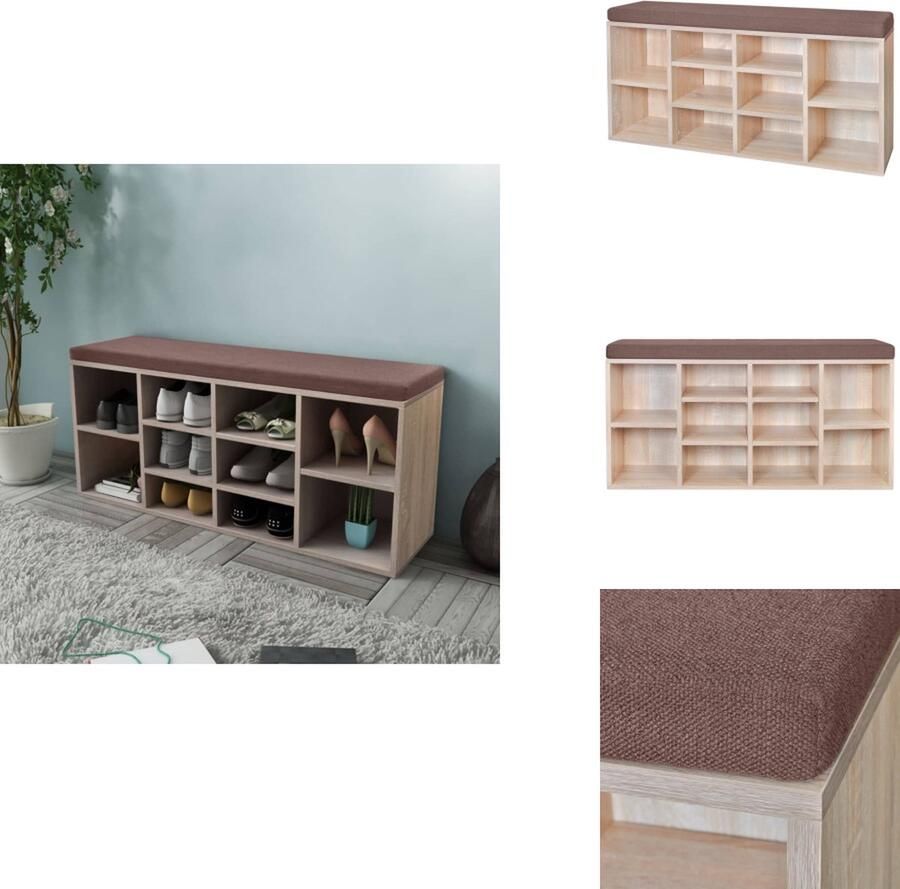 VidaXL Schoenenbank Schoenenbanken Halbank Halbanken Schoenenbank met 10 vakken eikenkleurig - Foto 2