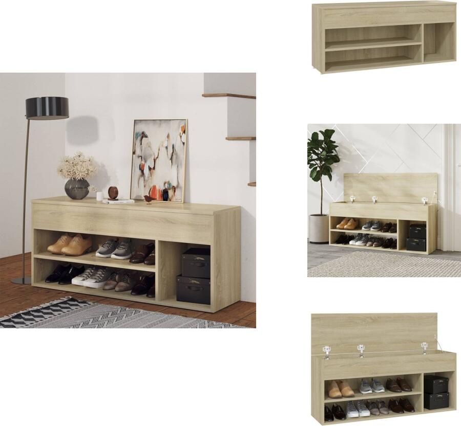 VidaXL Schoenenbank Schoenenbanken Opbergbank Opbergbanken Schoenbank 105x30x45 cm bewerkt hout sonoma eikenkleurig