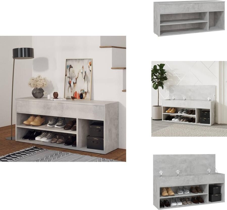 VidaXL Schoenenbank Schoenenbanken Opbergbank Opbergbanken Schoenenbank 105x30x45 cm bewerkt hout betongrijs
