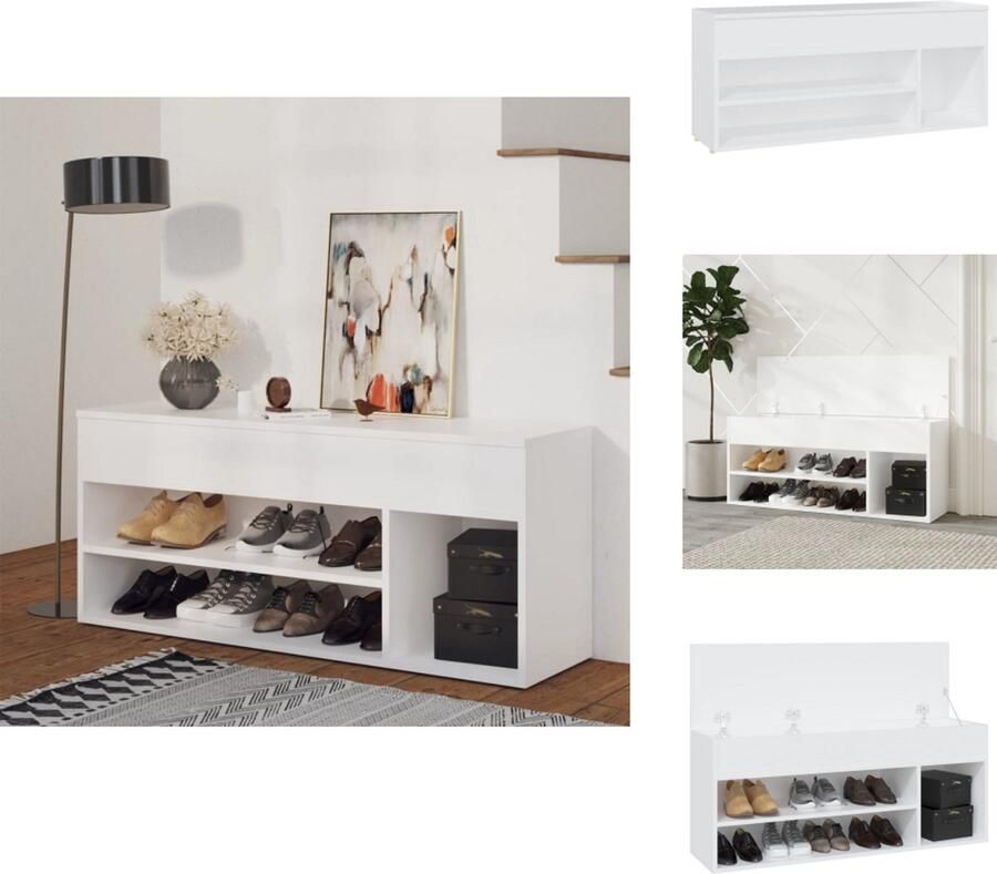 VidaXL Schoenenbank Schoenenbanken Opbergbank Opbergbanken Schoenenbank 105x30x45 cm bewerkt hout wit