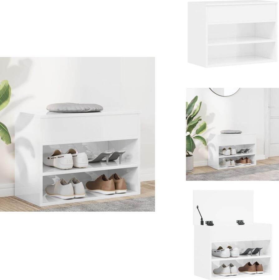 VidaXL Schoenenbank Schoenenbanken Opbergbank Opbergbanken Schoenenbank 60x30x45 cm bewerkt hout hoogglans wit
