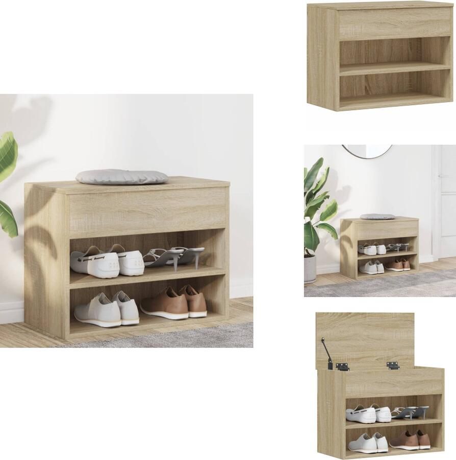 VidaXL Schoenenbank Schoenenbanken Opbergbank Opbergbanken Schoenenbank 60x30x45 cm bewerkt hout sonoma eikenkleurig