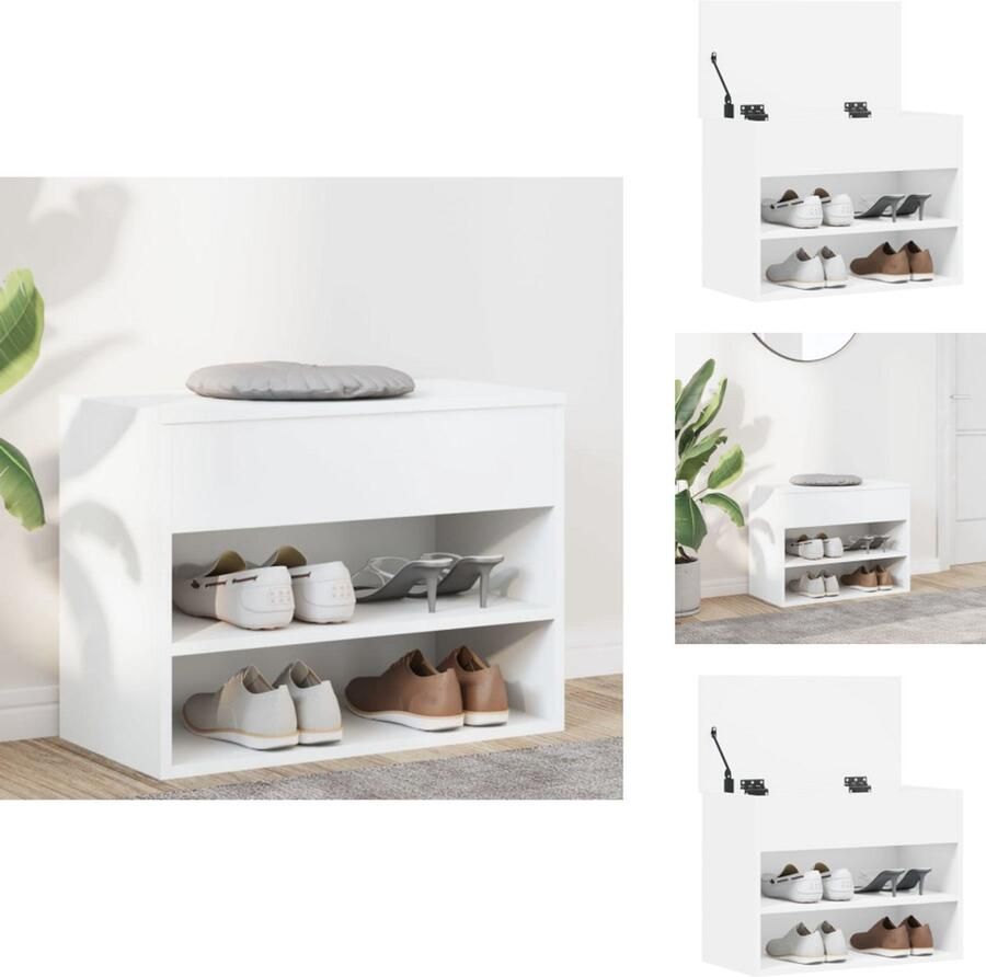 VidaXL Schoenenbank Schoenenbanken Opbergbank Opbergbanken Schoenenbank 60x30x45 cm bewerkt hout wit