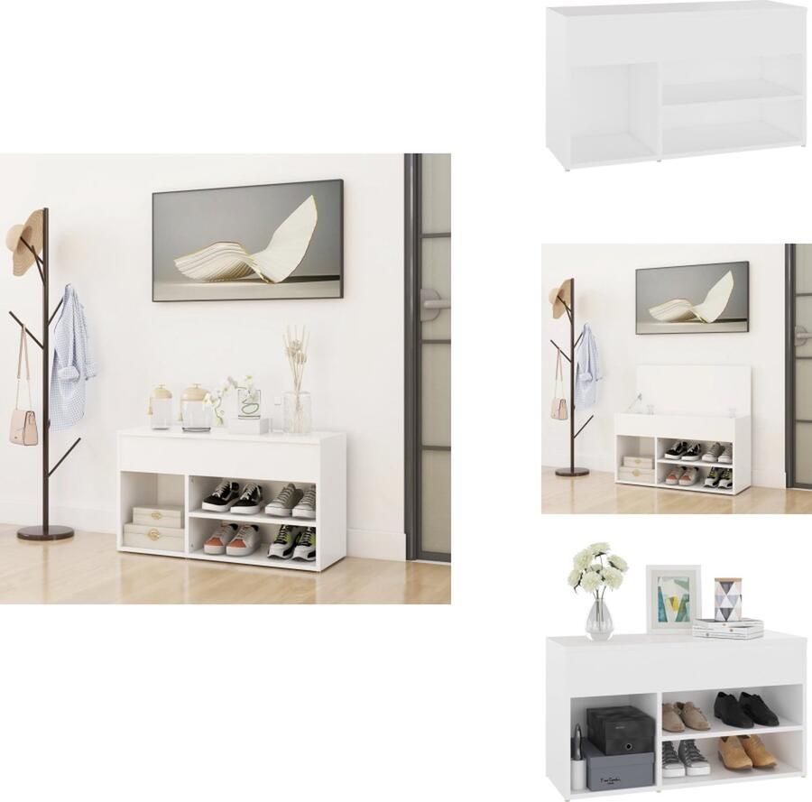 VidaXL Schoenenbank Schoenenbanken Opbergbank Opbergbanken Schoenenbank 80x30x45 cm bewerkt hout wit