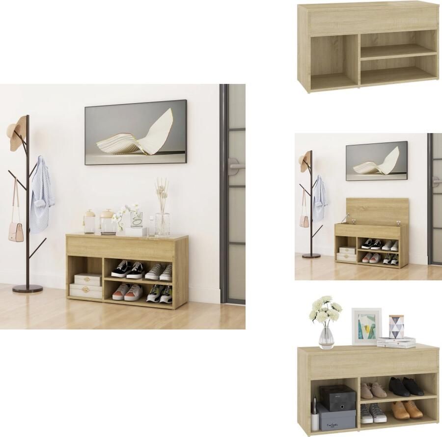 VidaXL Schoenenbank Schoenenbanken Opbergbank Opbergbanken Schoenenbank 80x30x45 cm bewerkt hout sonoma eikenkleurig