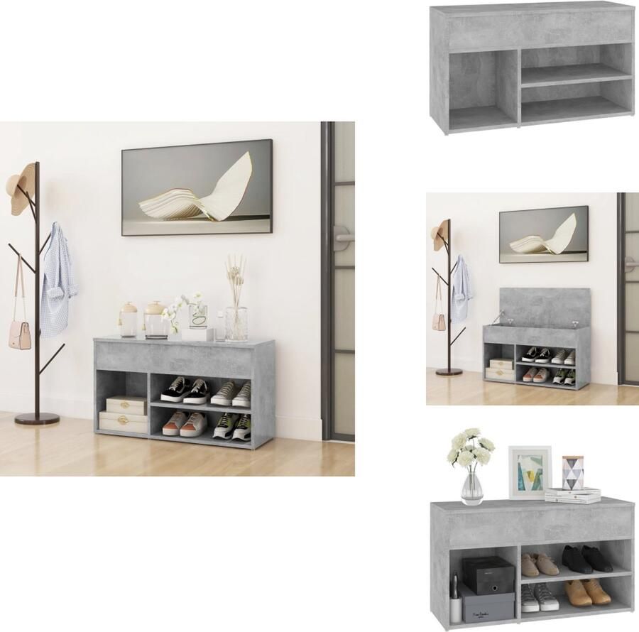 VidaXL Schoenenbank Schoenenbanken Opbergbank Opbergbanken Schoenenbank 80x30x45 cm bewerkt hout betongrijs