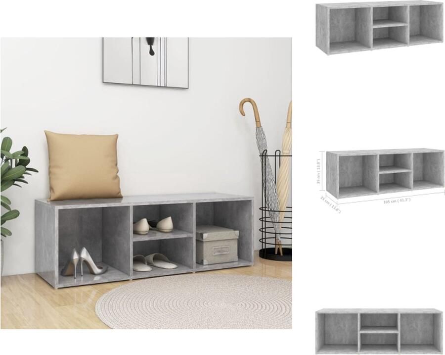 VidaXL Schoenenbank Schoenenbanken Opbergbank Opbergbanken Schoenenopbergbank 105x35x35 cm bewerkt hout betongrijs