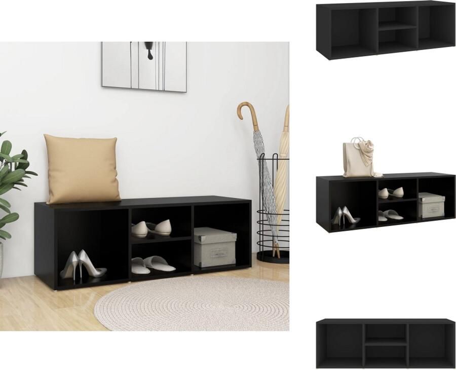 VidaXL Schoenenbank Schoenenbanken Opbergbank Opbergbanken Schoenenopbergbank 105x35x35 cm bewerkt hout zwart